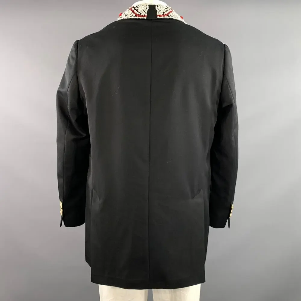 SIMONE ROCHA Chest Size L Black Red & White Beaded Wool Blend Sport Coat